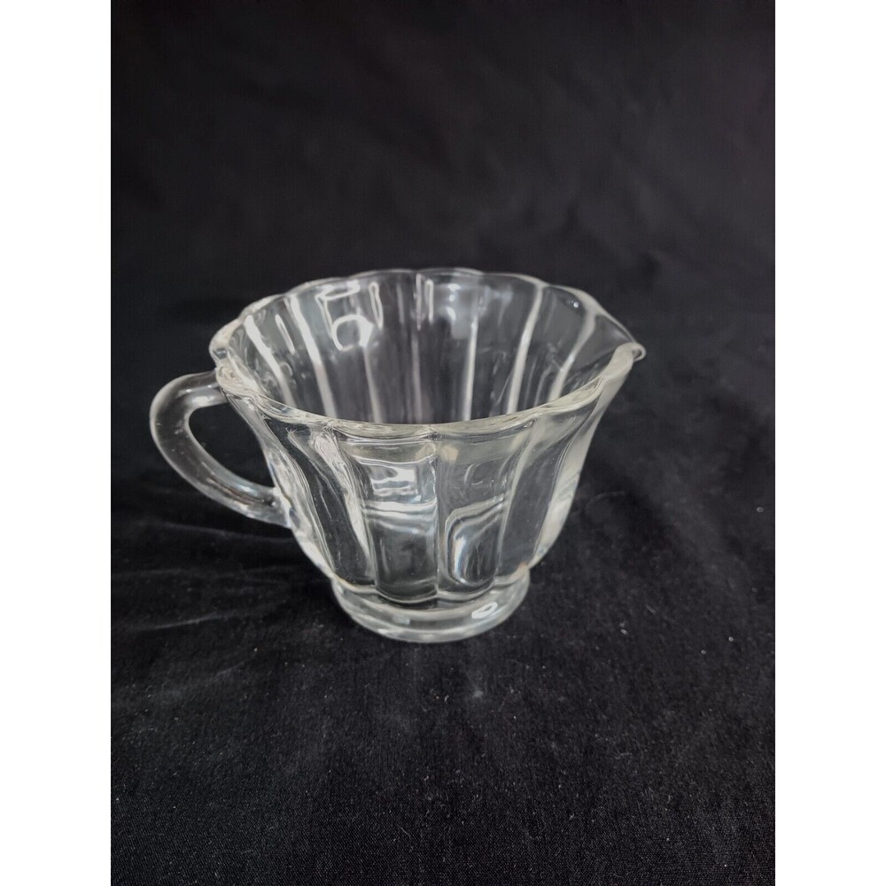 Vintage Antique Mid Century Pressed Clear Glass Ribbed Creamer - Federal Glass